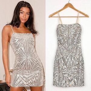 Lulu's Silver Sequin Midi Dress